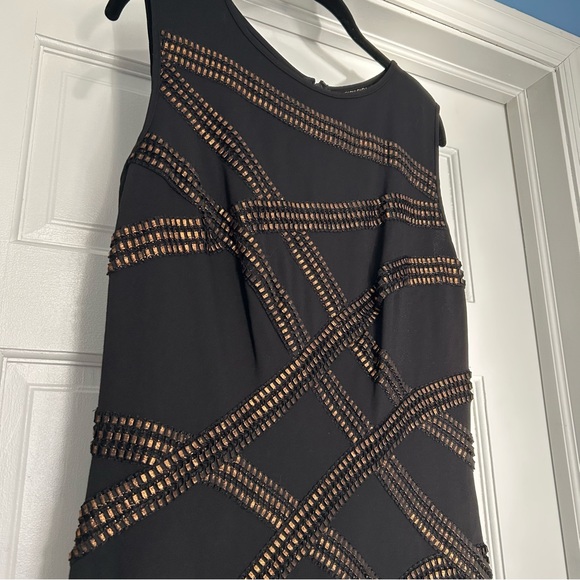 Tadashi Shoji women’s large black metallic foil stripe textured dress career - Picture 4 of 12